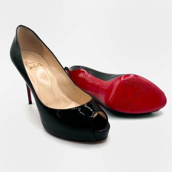 Christian Louboutin Very Prive 100 Patent Black Leather Platform Pump Heels - Picture 1 of 13